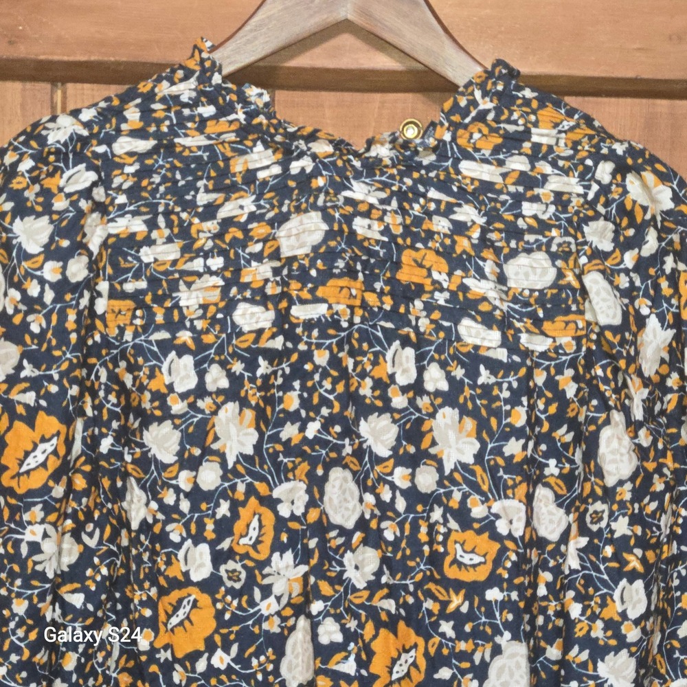 Universal Thread Navy Floral Smocked Mock Neck Long Sleeve Midi Dress Small Boho